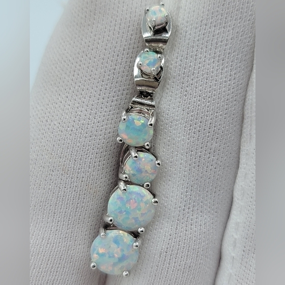 Lab Created Opal Silvertone Earrings Set of 3 Pairs #683 - Picture 7 of 8